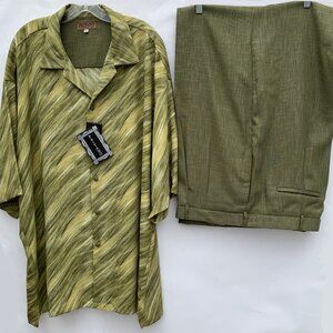 PAITANO Italy Button Down Short Sleeve Casual Suit For Men, Big & Tall 4X Olive